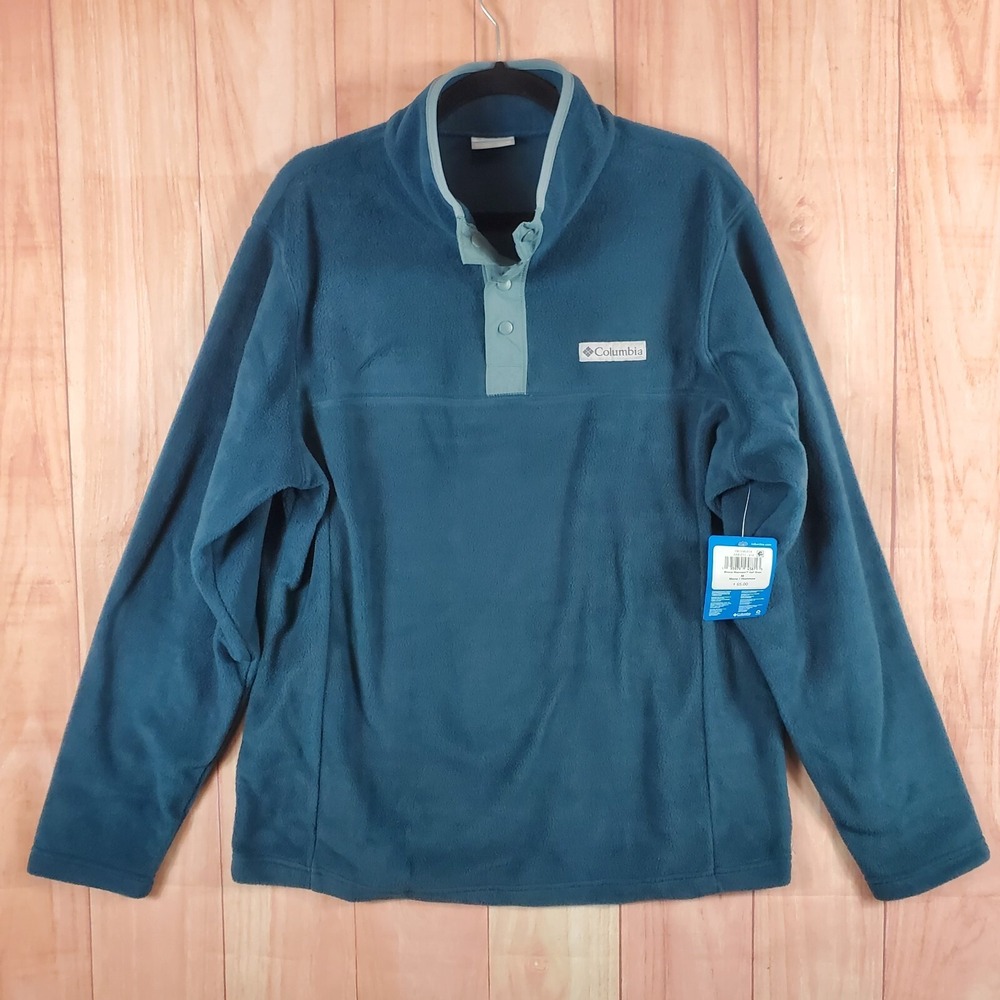 Columbia Steens Mountain Mens Fleece Jacket‎ M Night Wave Half Snap Long Sleeve